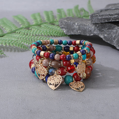 Nouveau bracelet bohème créatif à pompons et perles multicouches m3331286