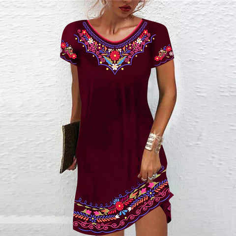 Robe décontractée imprimée à manches courtes et taille moyenne M300193 