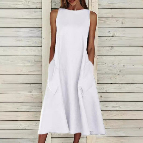 Robe à col rond sans manches et double poche M300157 