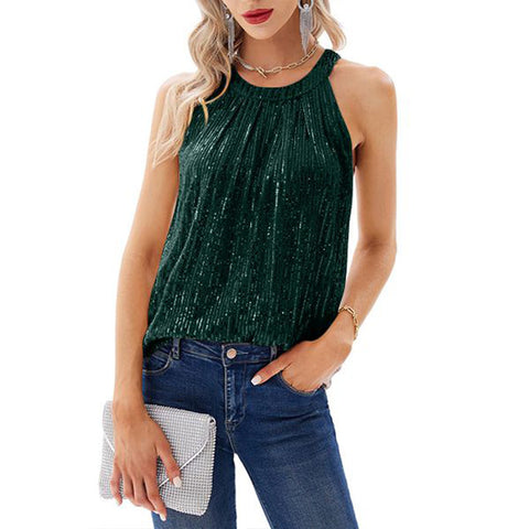 Damen Pailletten Hosenträger Party Weste Shirt m300984 