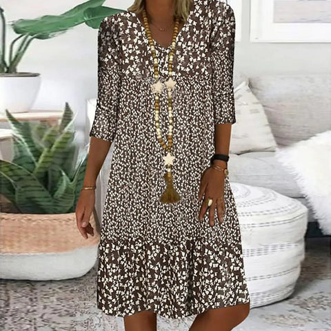 Sommerkleid mit V-Ausschnitt und bedruckten Ärmeln m300063 