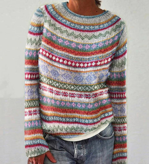 Crew neck color matching loose fashion pullover knitted sweater m301877