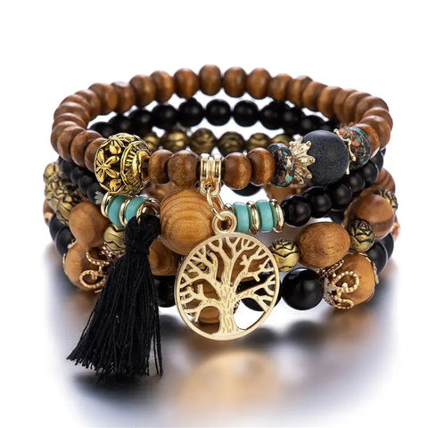 Nouveau bracelet bohème créatif à pompons et perles multicouches m3331286