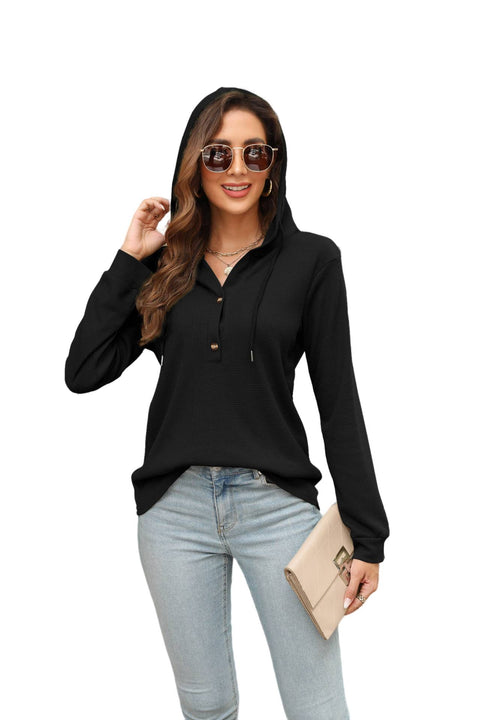 T-shirt à capuche et manches longues à bretelles gaufrées pour femme (M300547) 