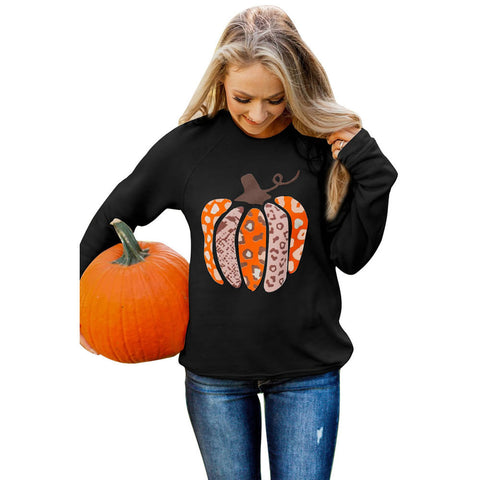 Pull sans capuche à manches longues et imprimé citrouille pour femme M300640 