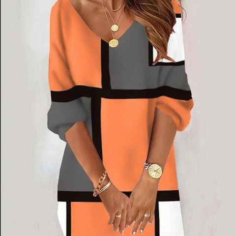 Lässiges V-Ausschnitt Printkleid Damen m300735 