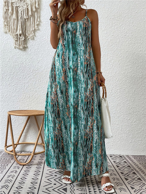 Robe à bretelles taille moyenne à imprimé tendance m300016 