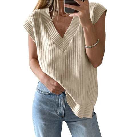 V-Ausschnitt, ärmellos, lässig, lockerer Pullover, Weste m300955 