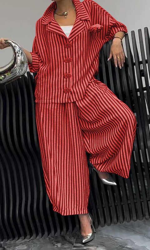 Autumn commuter temperament flower striped loose blazer casual suit m302316