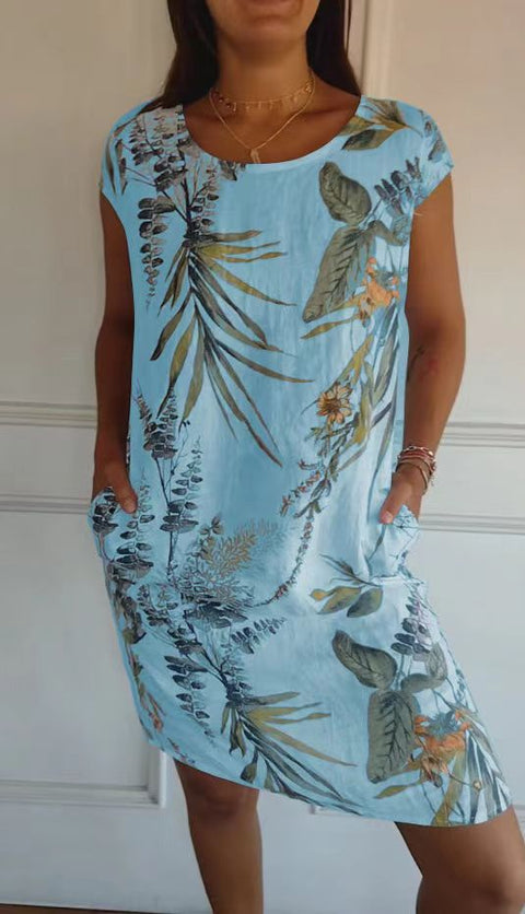 Robe ample à col rond et manches courtes imprimée m300103 