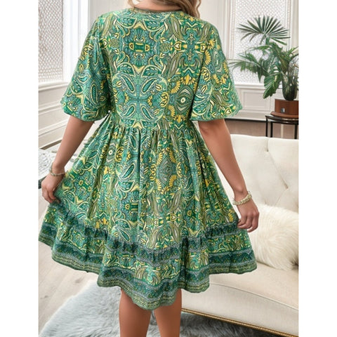 Lässiges bedrucktes Kleid mit V-Ausschnitt für Frühlings- und Sommerferien M300211 
