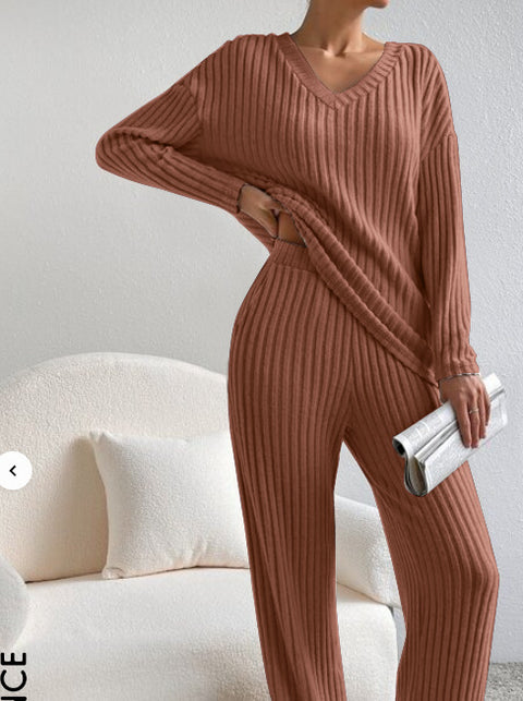 Fashion casual straight-leg pants temperament loose V-neck pit strip knitted cover m301795