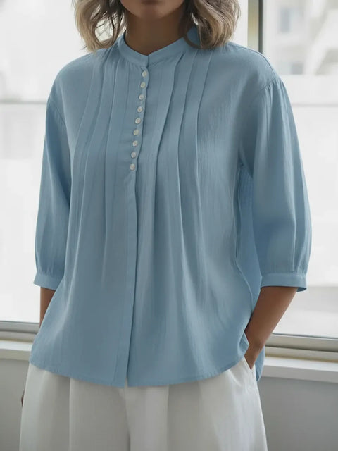 Women's cotton shirt solid color casual button-down pleated shirt m302690