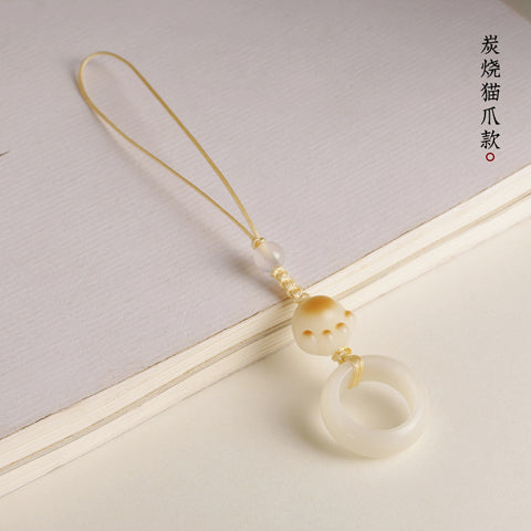 Weißer Jade Bodhi-Wurzel-Laufring Handykette handgewebt süßer Dongling-Jade-Schlüsselanhänger m3331261 