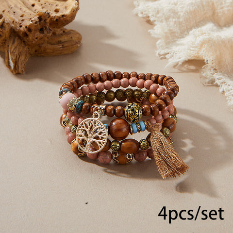 Nouveau bracelet bohème créatif à pompons et perles multicouches m3331286