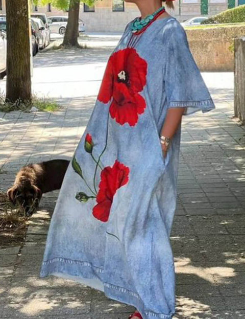 Lose neue retro floral lose frauen gedruckt lange kleid m300916 