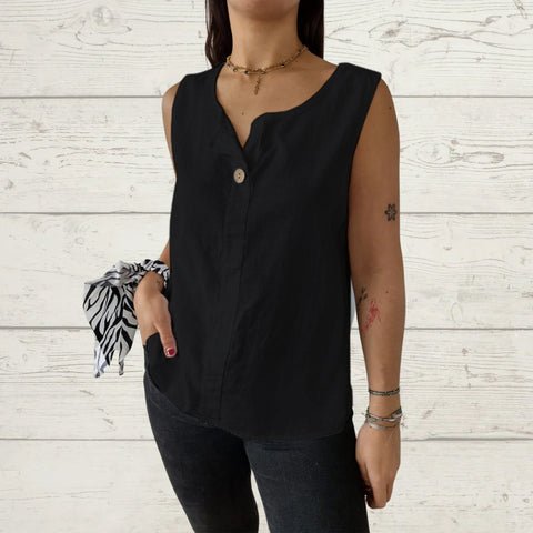 Lockeres Weste-Shirt Damen V-Ausschnitt Baumwolle und Leinen Button-Up Top Damen m301206 