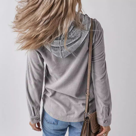 Cardigan à revers avec boucle, sac à main, capuche, corde de traction, veste rayée pour femme m301008 