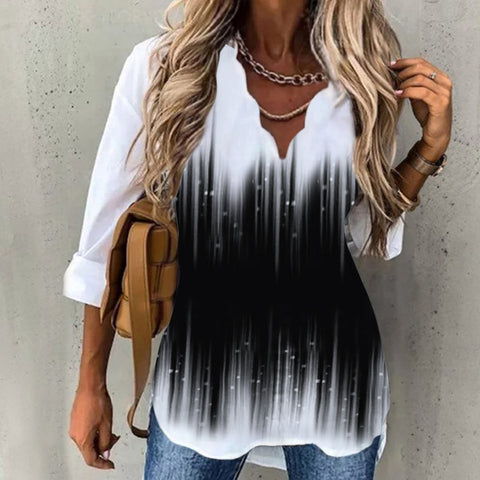 Chemise à col cannelé imprimée à manches longues pour femme M300215 