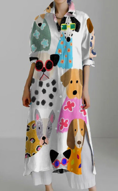 Casual abstract 3D printing autumn and winter long sleeve slit lining m303182