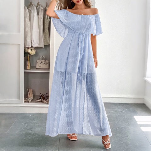 Temperament elegante rohr top taille kurzarm frauen lange kleid kleid m301405 