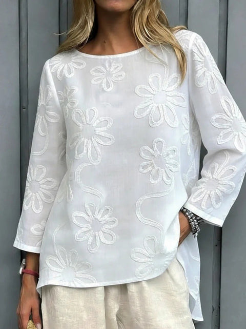 Spring new solid color pattern embroidered long-sleeved top women's clothing m302671