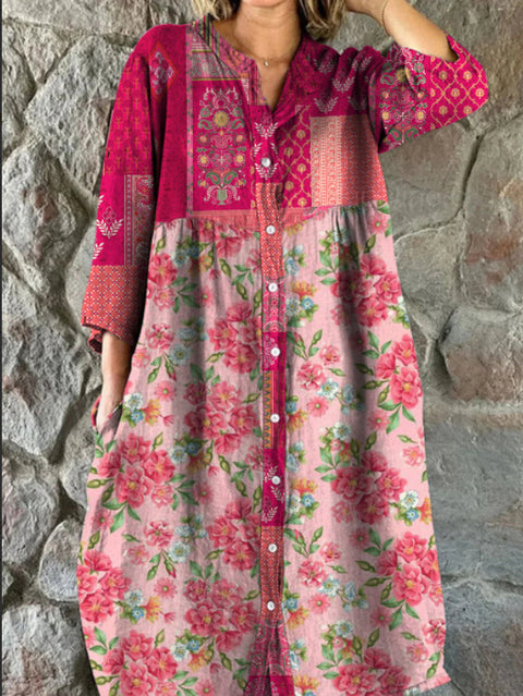 Robe chemise ample à col ras du cou et manches longues pour femme, imprimée, de qualité supérieure, m301050