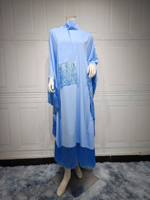 Damen Fledermausärmel Quaste High Fashion Kleid Partykleid m301183 