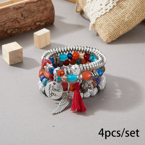 Nouveau bracelet bohème créatif à pompons et perles multicouches m3331286