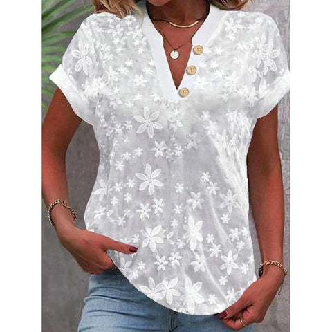 Besticktes Stehkragen-Kurzarm-Button-Down-Hemd m301492 