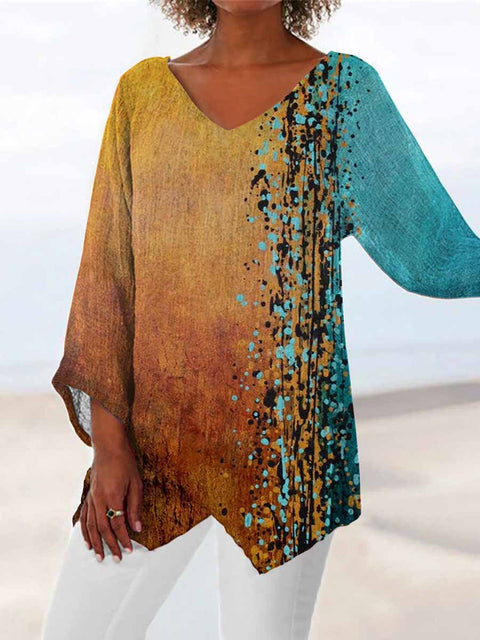 Damen-T-Shirt mit V-Ausschnitt und neunviertellangen Ärmeln und Tiermotiven, lockeres Motiv, m301289 