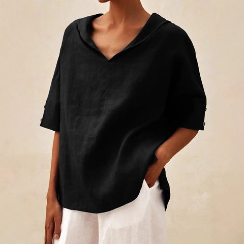 Women's solid color cotton and linen loose hooded top T-shirt m301294