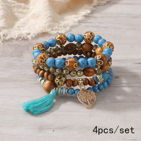 Nouveau bracelet bohème créatif à pompons et perles multicouches m3331286