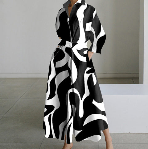 Robe imprimée à manches longues et col en V M300331 
