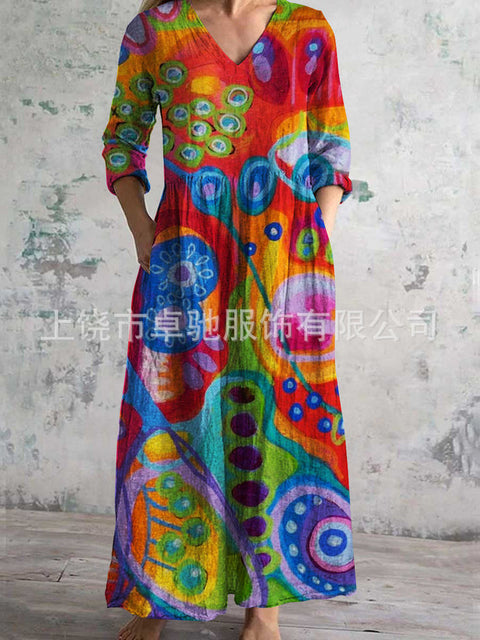 3D printing summer casual loose long-sleeved dress m301729