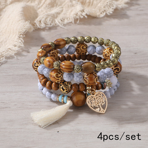 Nouveau bracelet bohème créatif à pompons et perles multicouches m3331286