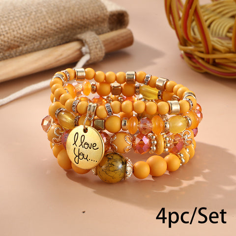 Nouveau bracelet bohème créatif à pompons et perles multicouches m3331286
