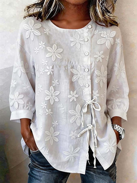 Color matching loose blouse five-button drawstring m302924