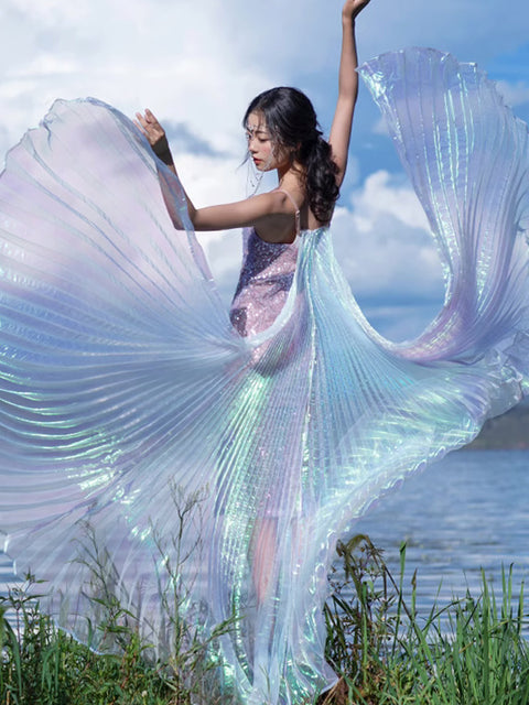 Goldene und silberne Flügel 360 Grad geteiltes Tanzkleid m33311027