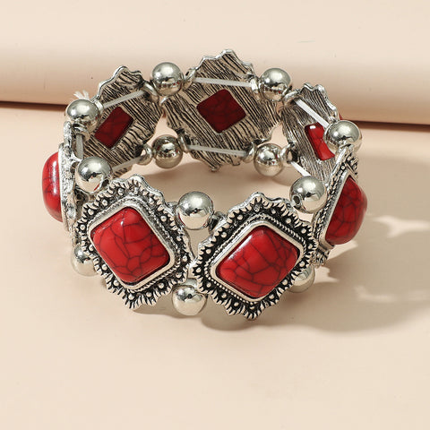 Bracelet élastique ethnique rétro en alliage turquoise m3331053