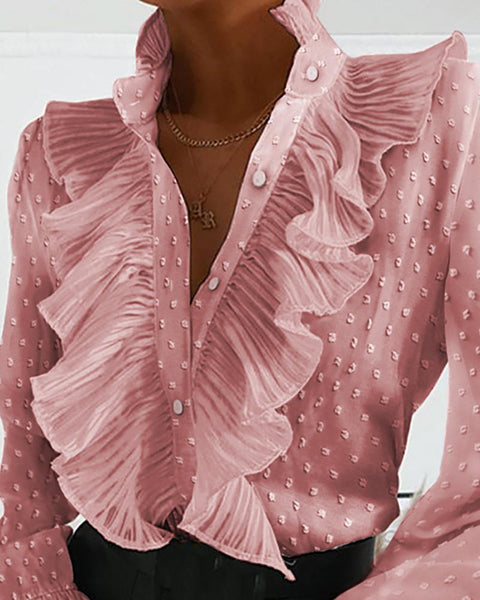 Ruffle edge flared sleeve pleated long sleeve shirt m301764