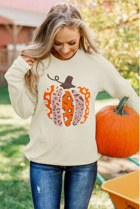 Pull sans capuche à manches longues et imprimé citrouille pour femme M300640 