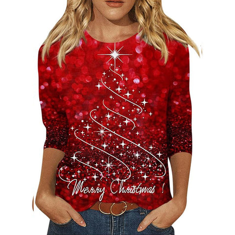 Pullover mit Rundhalsausschnitt und 7/4-Ärmeln, Pflanzenblumen und 3D-Druck, m300615 