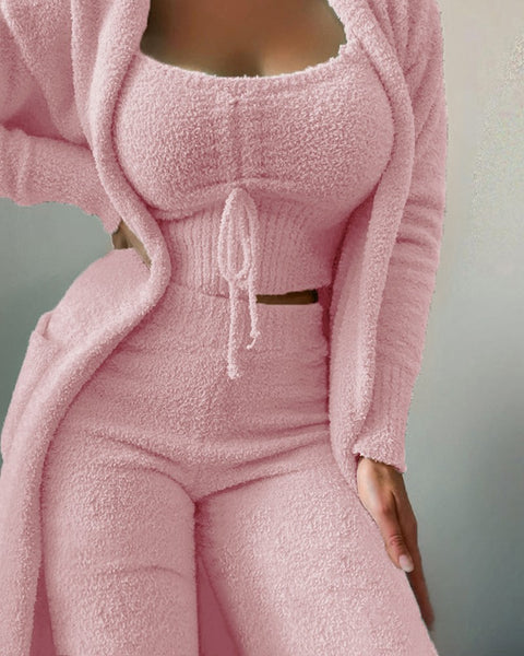 Ensemble pyjama trois pièces en peluche à lacets, ensemble décontracté, vêtements de détente m301066 