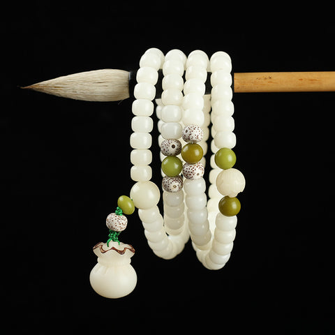 Bracelet Bodhi en jade blanc naturel, 108 perles de Bouddha, style ethnique Wenwan Bodhi m3331234