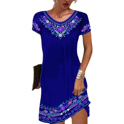 Robe décontractée imprimée à manches courtes et taille moyenne M300193 