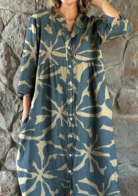 Robe chemise ample à col ras du cou et manches longues pour femme, imprimée, de qualité supérieure, m301050