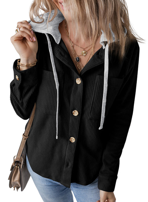 Cardigan à revers avec boucle, sac à main, capuche, corde de traction, veste rayée pour femme m301008 