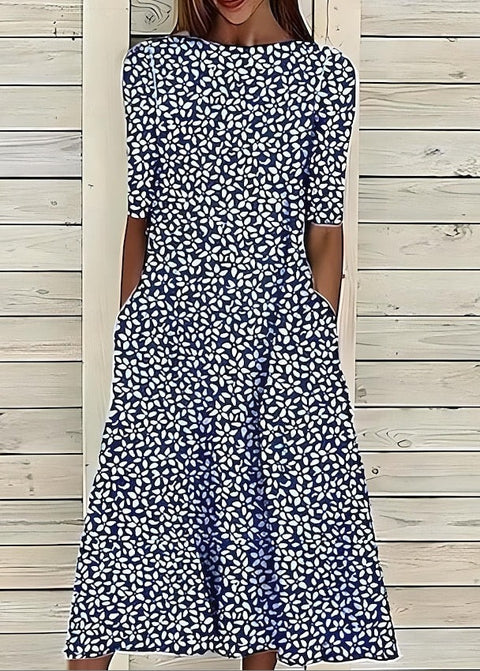 Up and down splicing pocket size printing big wide dress m301712