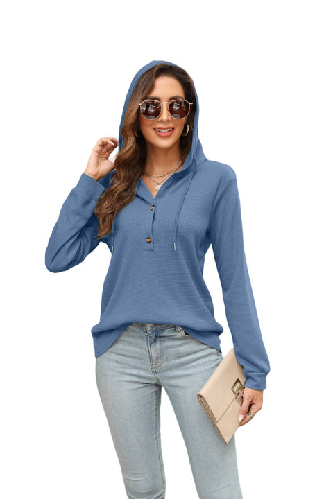 T-shirt à capuche et manches longues à bretelles gaufrées pour femme (M300547) 
